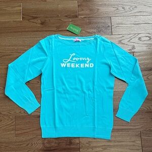 Lilly Pulitzer Marielle Sweater Shorely Blue Looong Weekend Intarsia XL